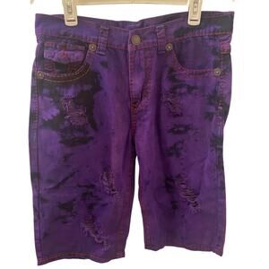 True Religion Urban Cow Billy Purple Wash Distressed Denim Jean Shorts Sz 34